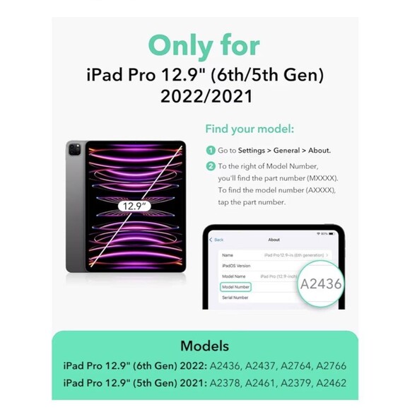 ESR for iPad Pro 12.9 Case (6th/5th Generation, 2022/2021), Removable Magnetic - Picture 2 of 13